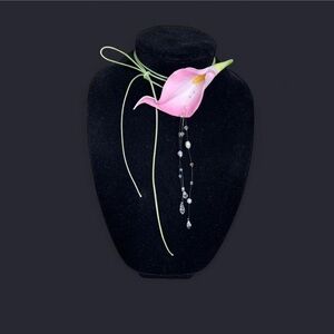 Pink Calla Lily Pendant Necklace with Delicate Beads